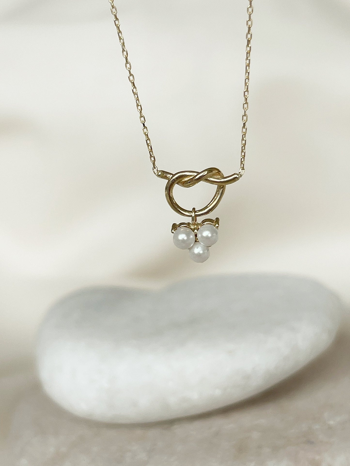 Dainty Knot Necklace with Pearl, Dangle Pearl Necklace