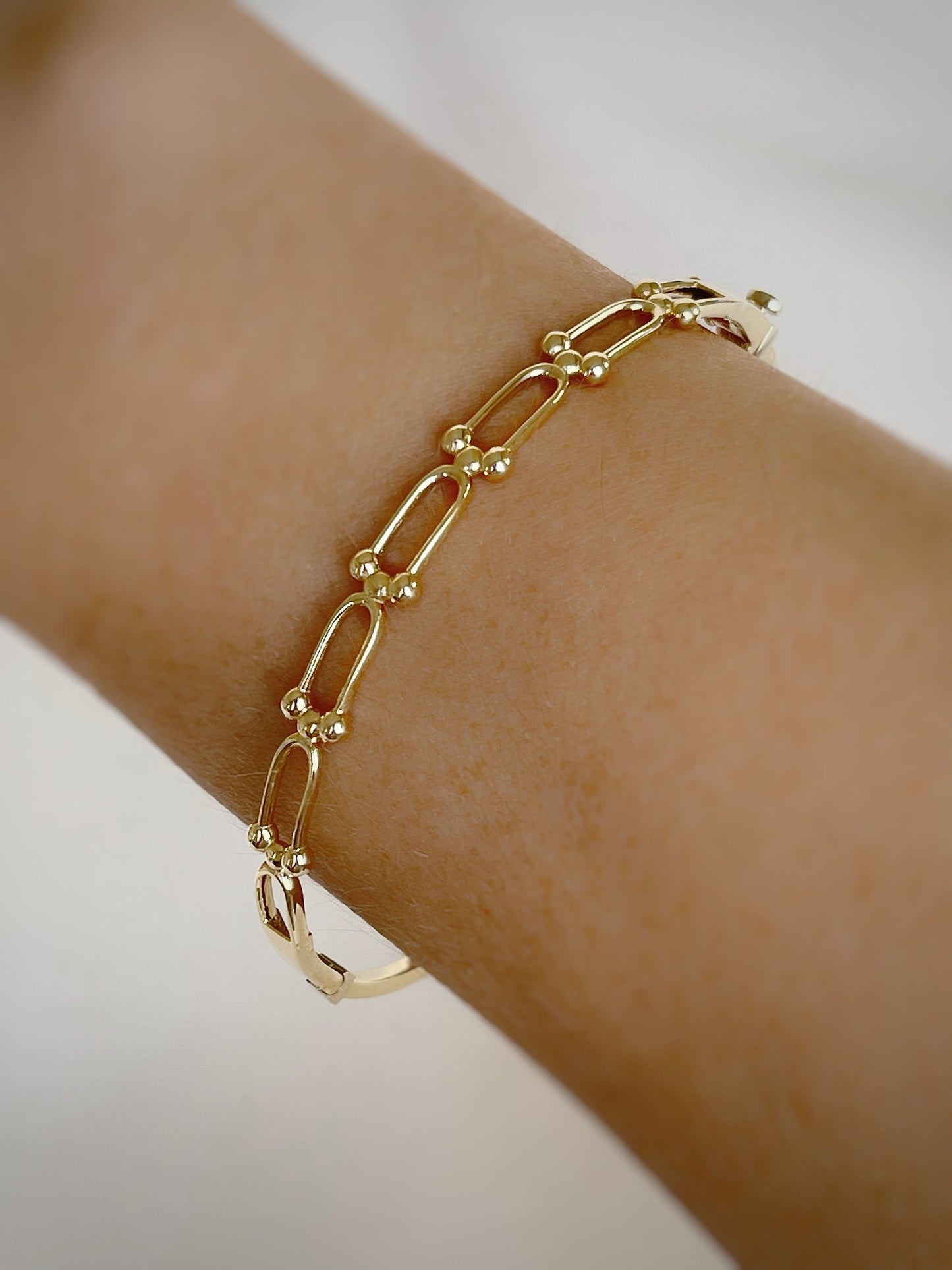 U-Ring Bracelet, 14K Gold Ball Beaded Bracelet