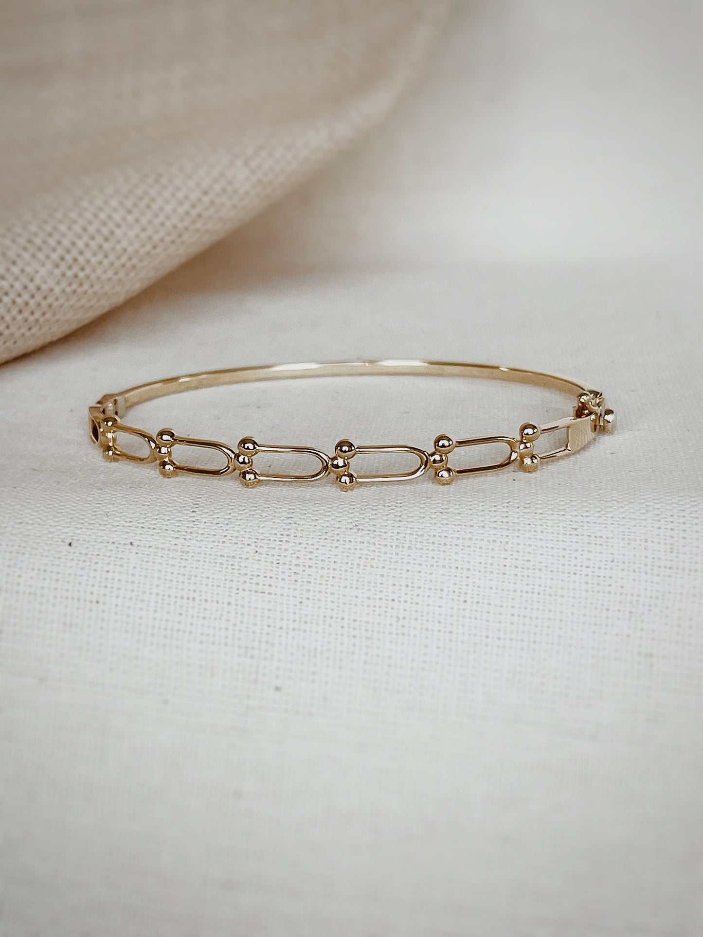 U-Ring Bracelet, 14K Gold Ball Beaded Bracelet