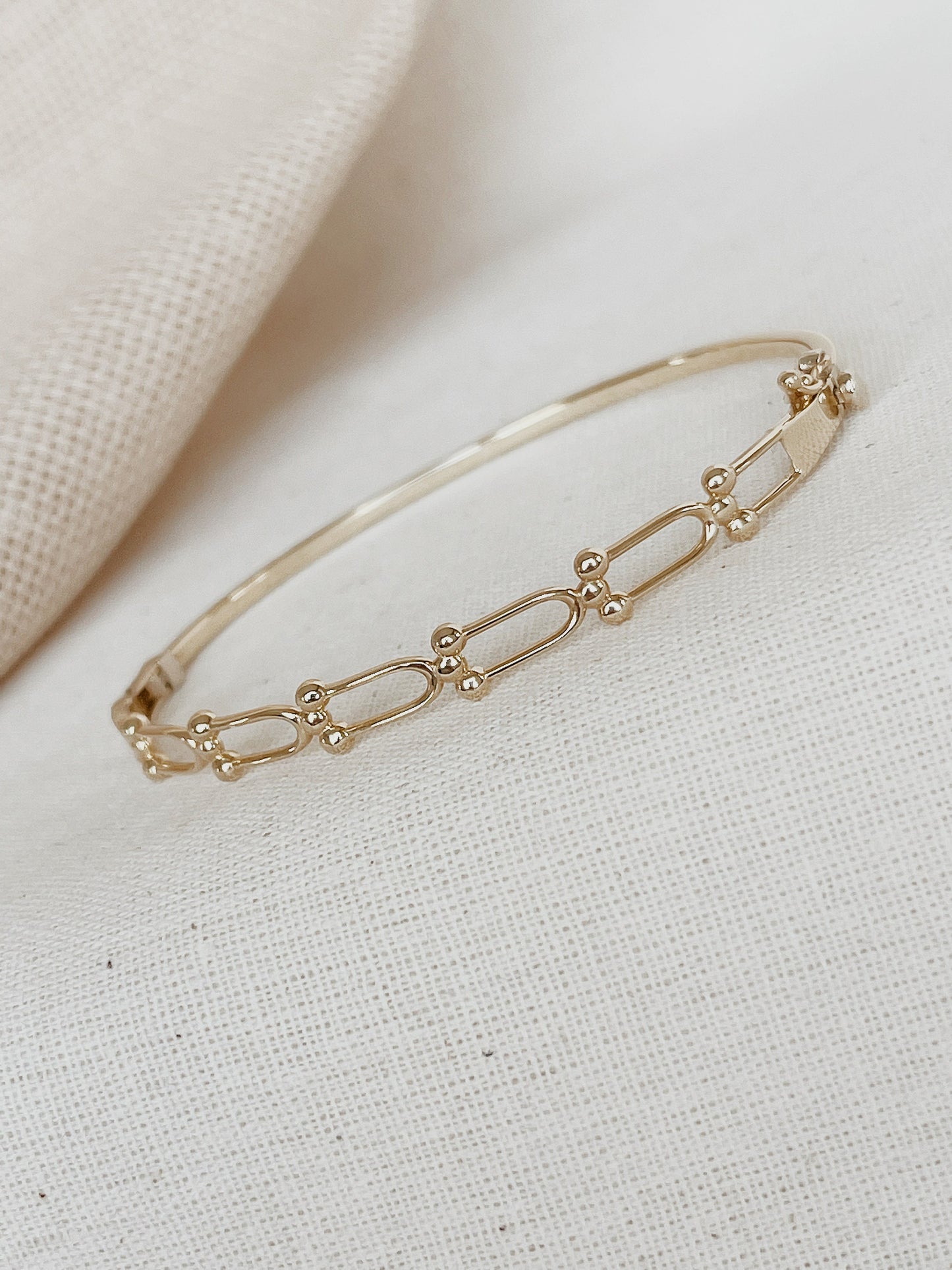 U-Ring Bracelet, 14K Gold Ball Beaded Bracelet