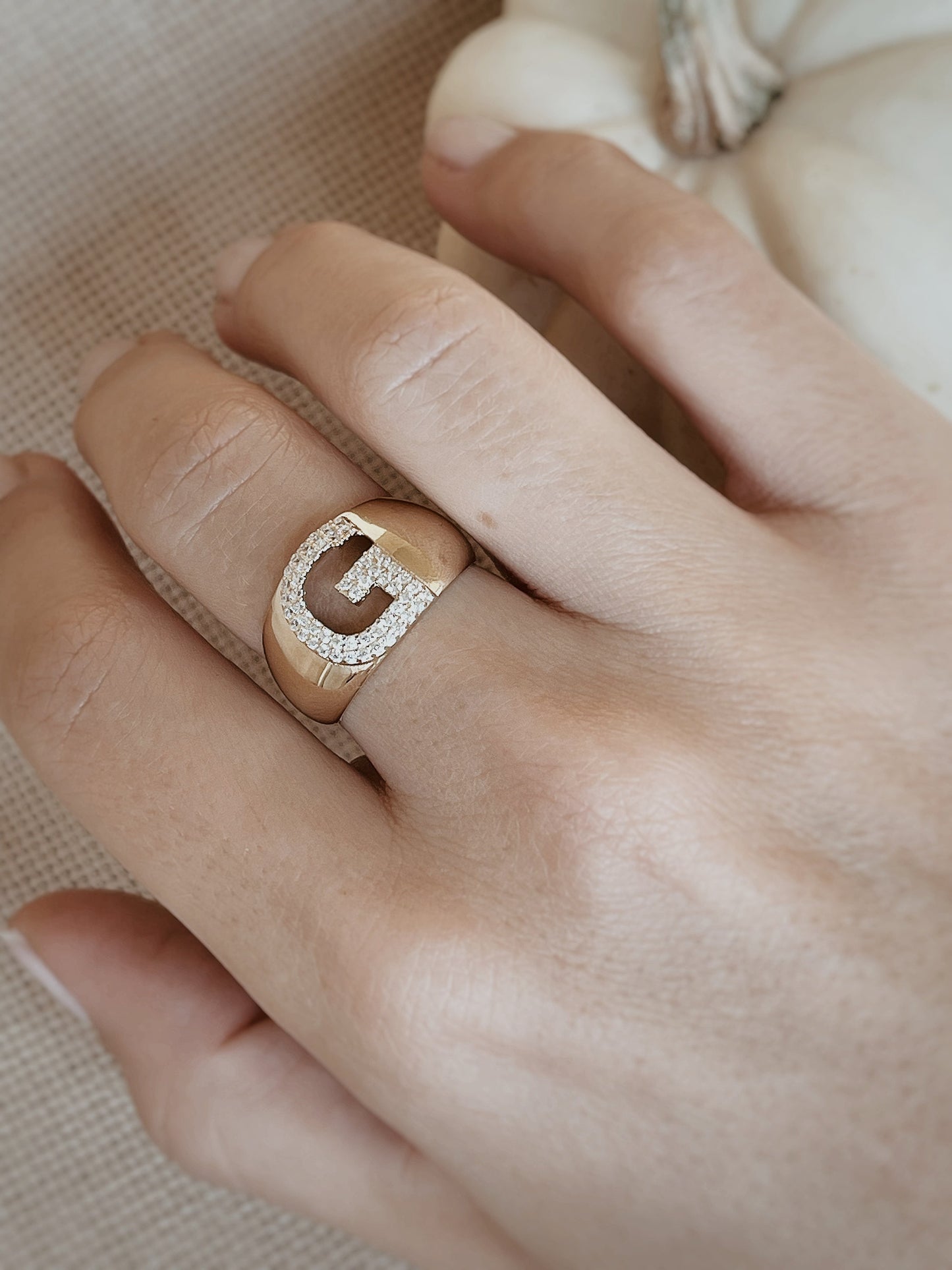 14k solid gold thick design personalized letter ring