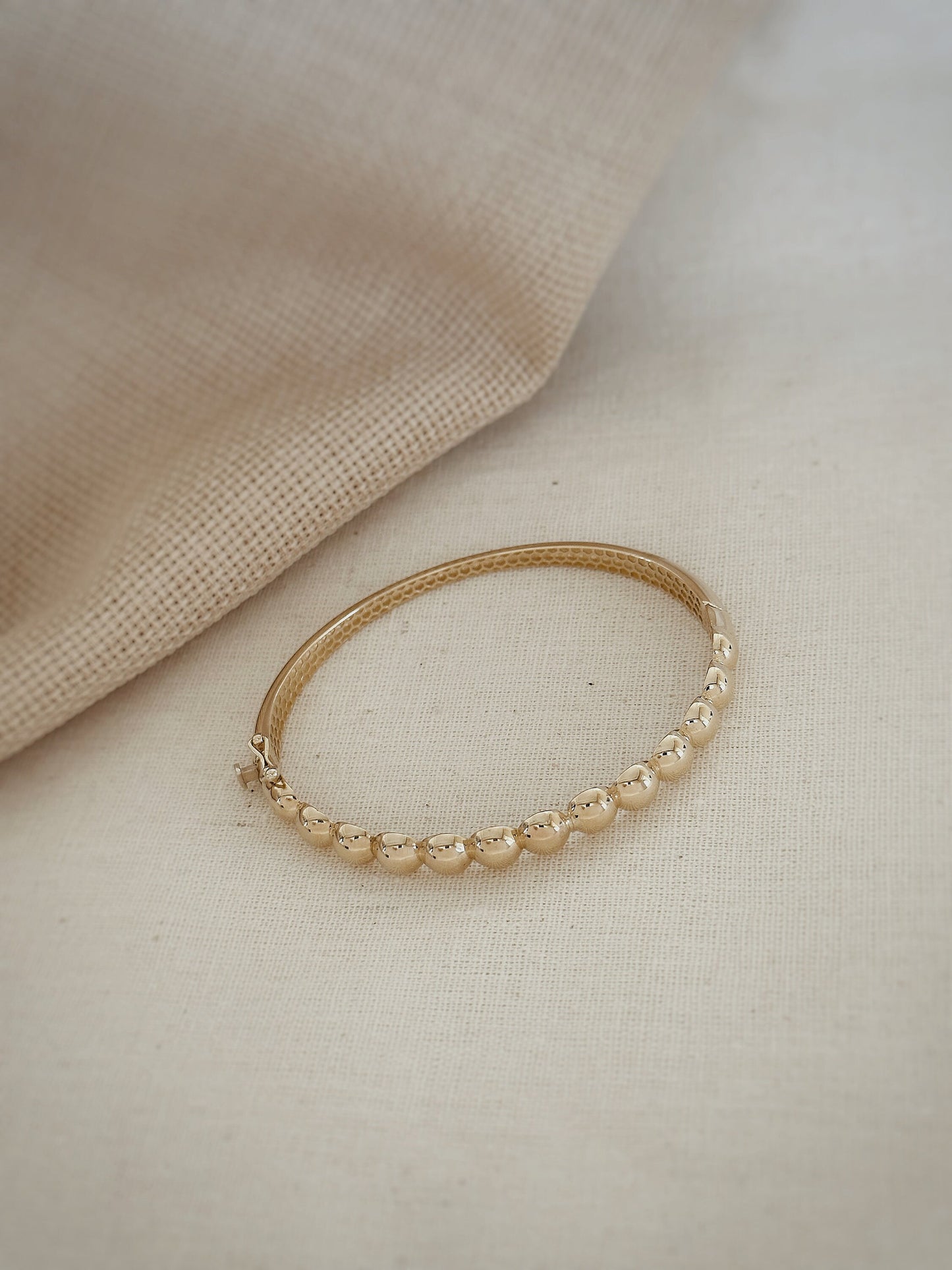 14K Real Solid Gold Minimalist Stackable Ball Wedding Bangle