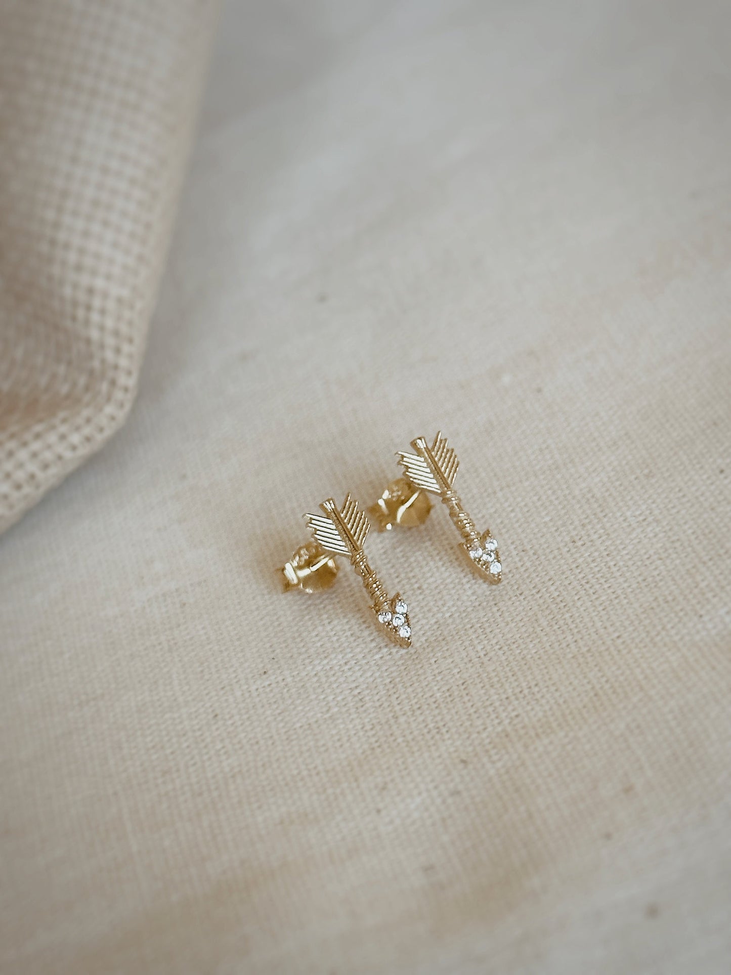 Solid Gold Tiny Arrow Earrings Pair, 14K Gold Arrow Stud Earrings