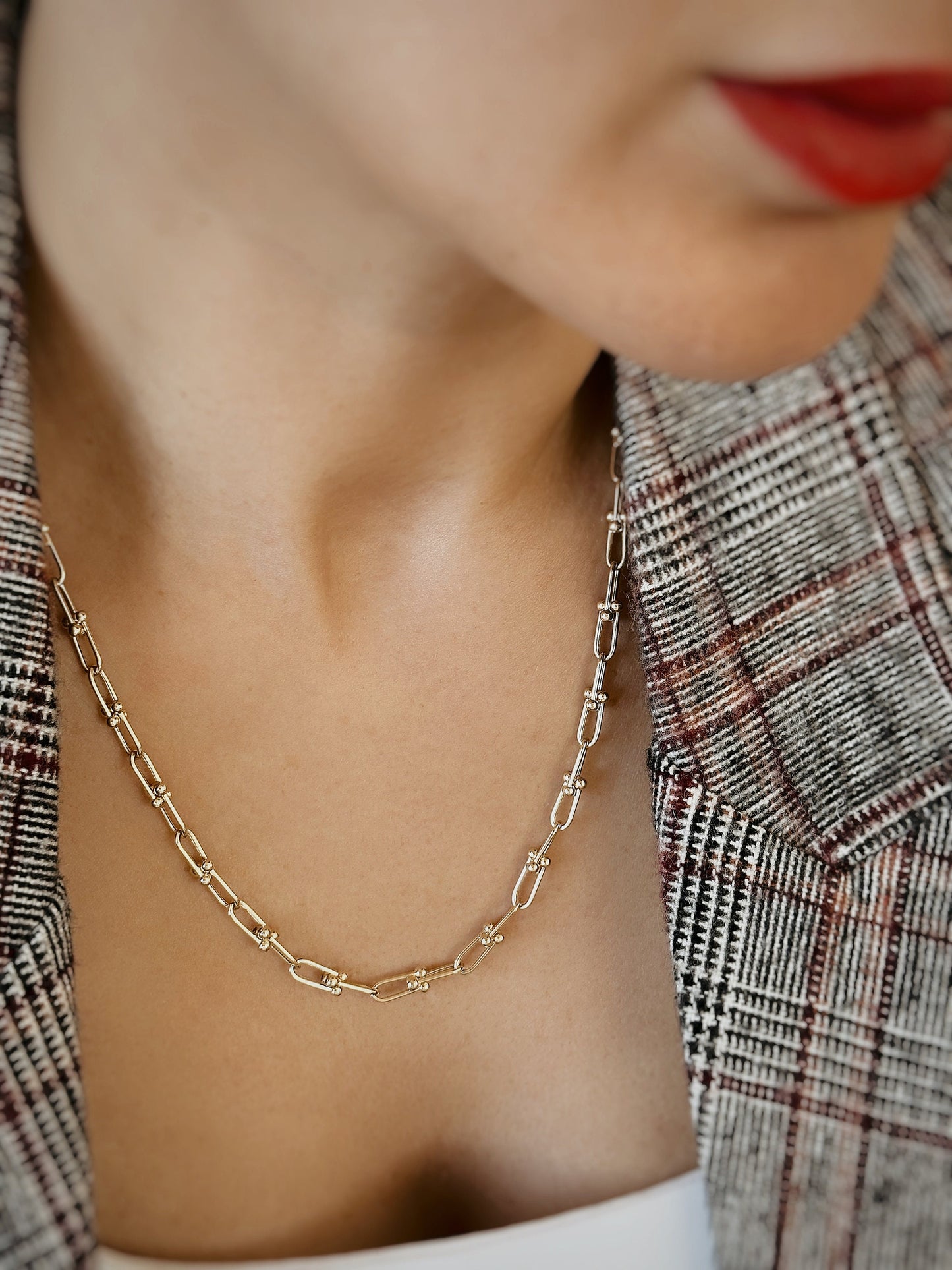 Solid Gold U Link Necklace, 14K U Link Chain Necklace