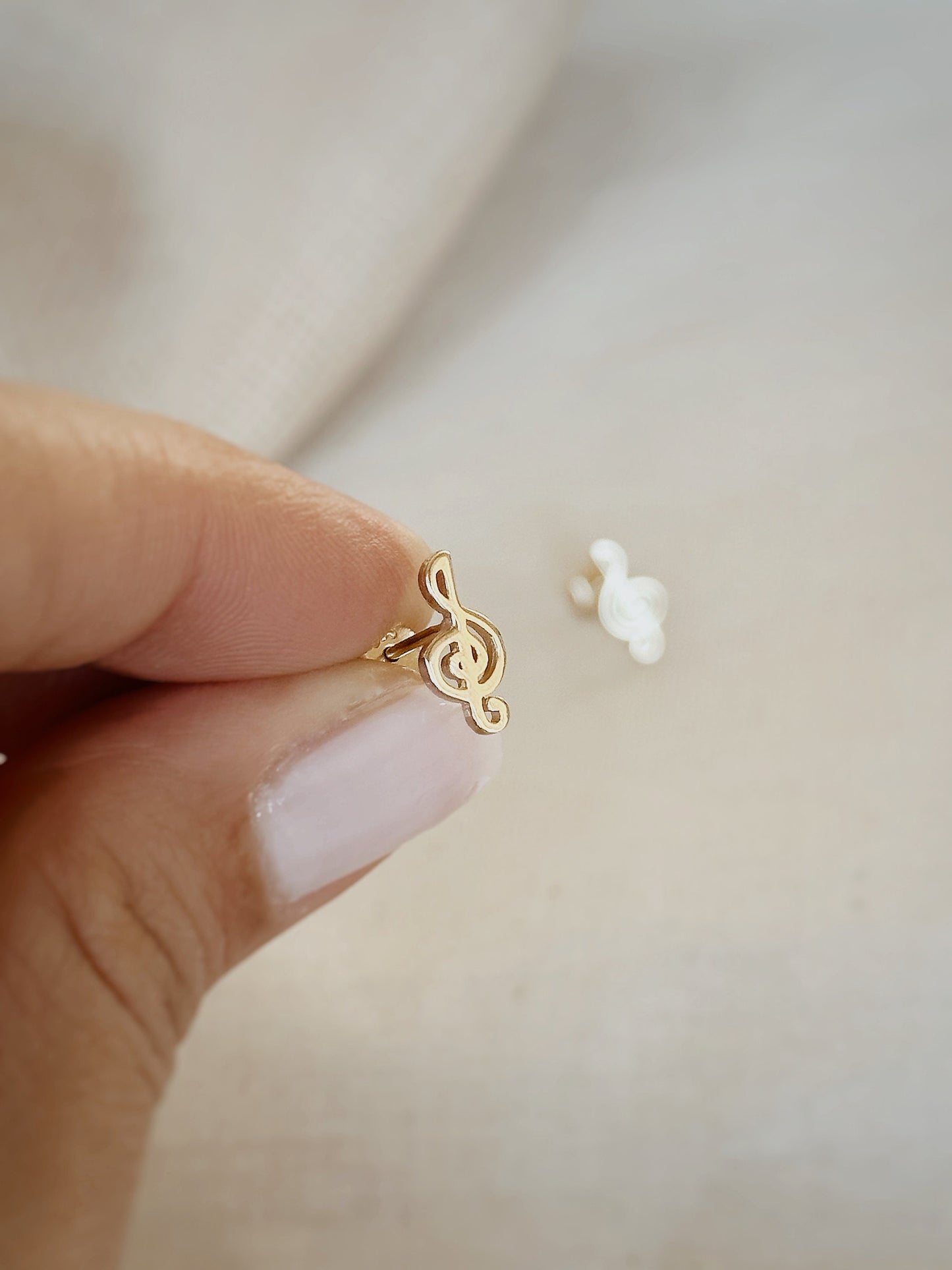 14K Solid Gold Music Notes Stud Earrings, Music Symbol Stud Earrings