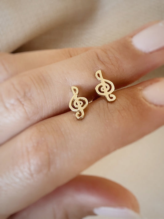 14K Solid Gold Music Notes Stud Earrings, Music Symbol Stud Earrings