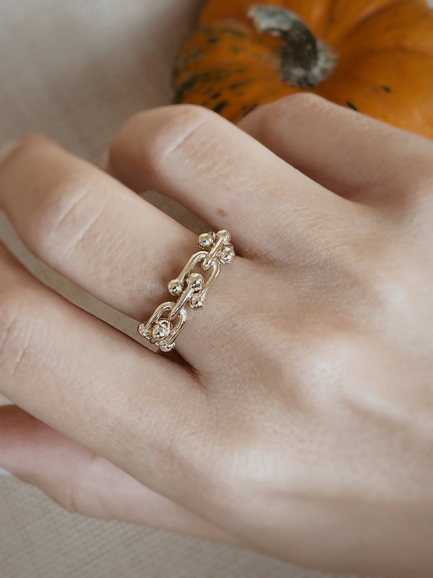 14K Solid Gold Open Link Ring, Gold Chain Ring