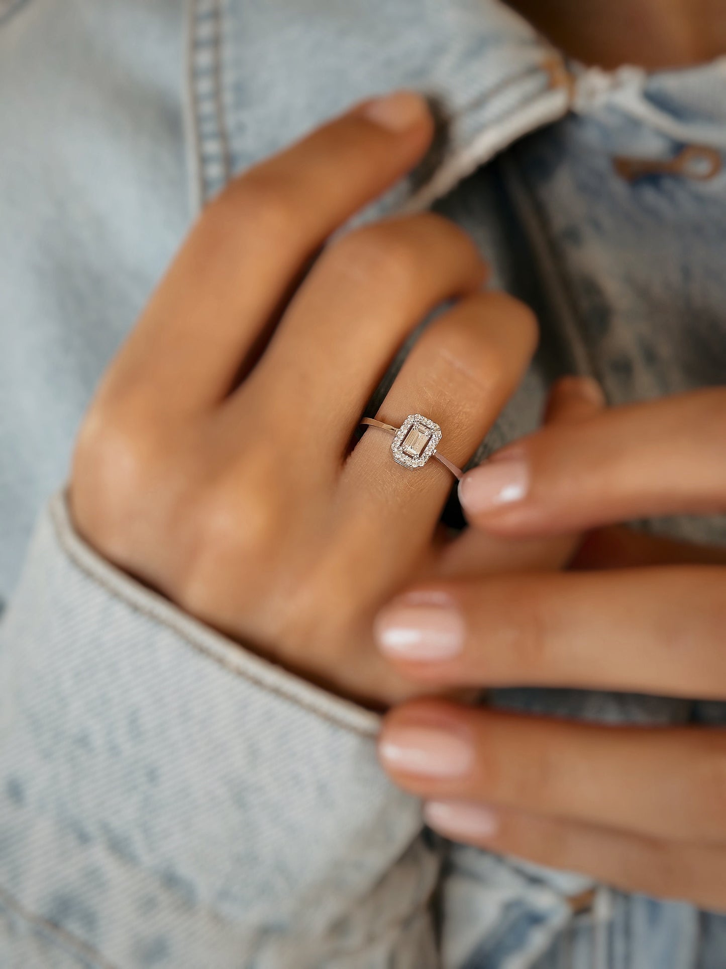 14K Baguette Ring, Cz Stone Ring, Rectangle Band