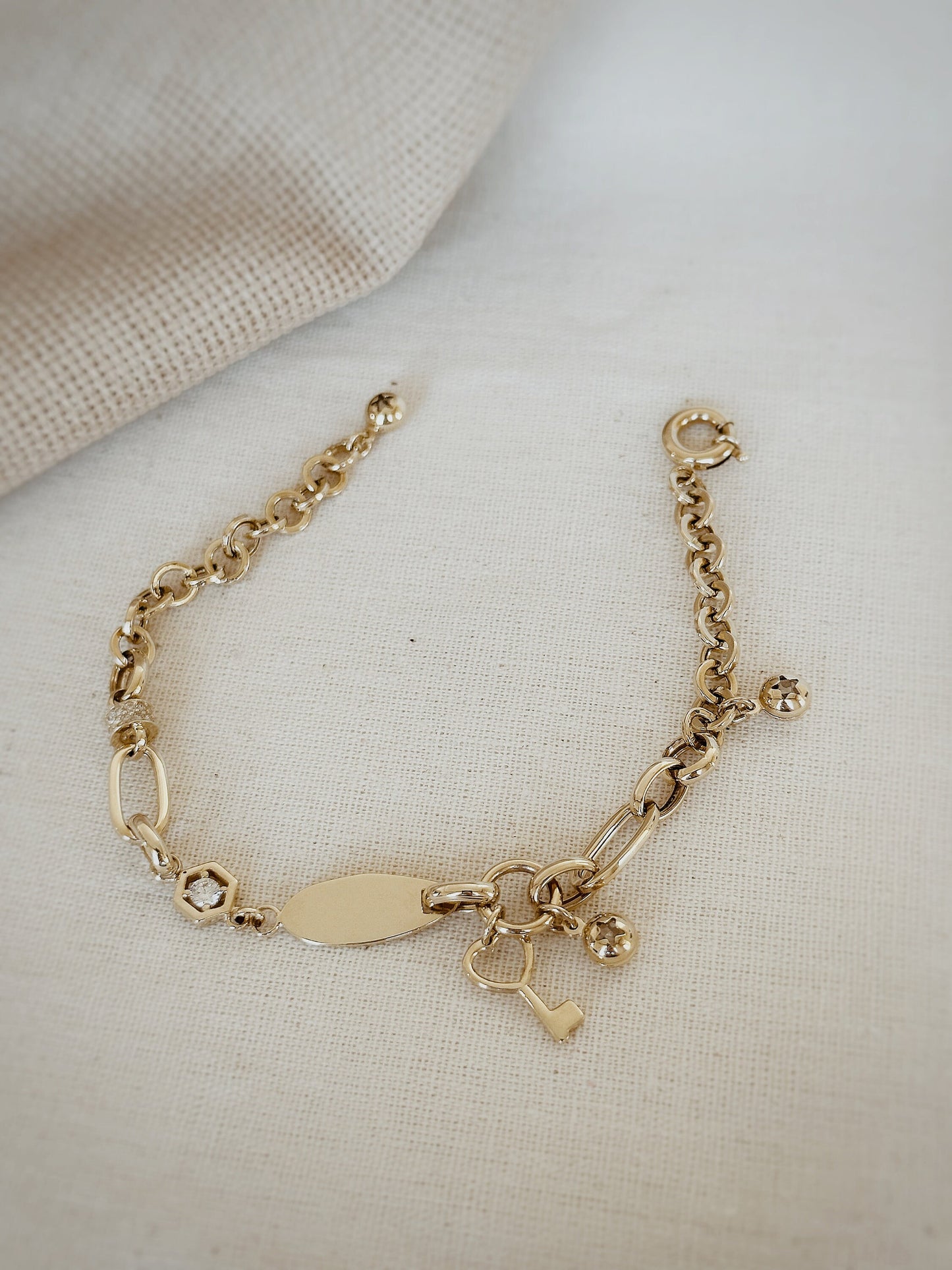 14K Solid Gold Love Lock Gold Link Bracelet