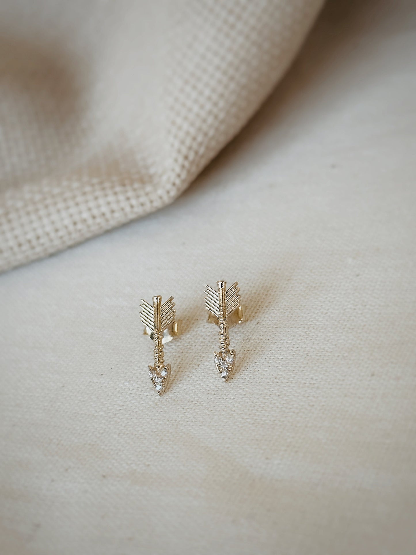 Solid Gold Tiny Arrow Earrings Pair, 14K Gold Arrow Stud Earrings