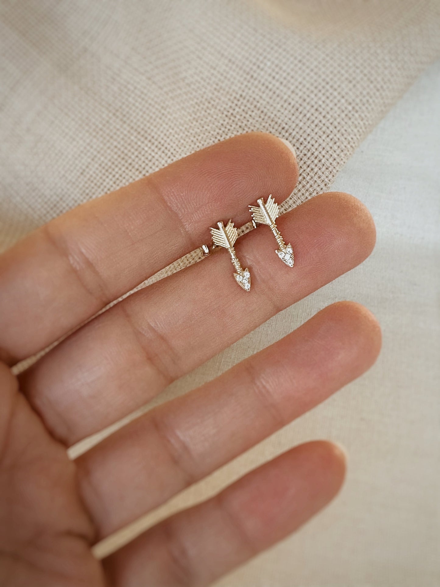 Solid Gold Tiny Arrow Earrings Pair, 14K Gold Arrow Stud Earrings