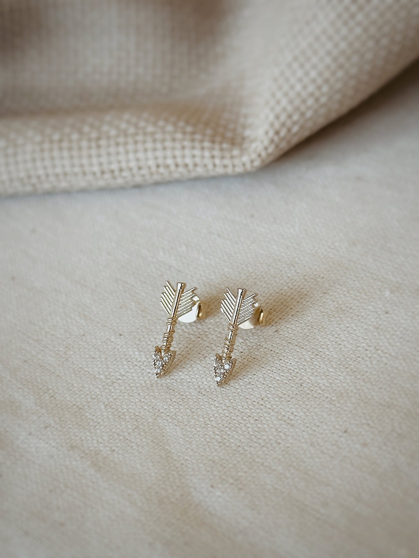 Solid Gold Tiny Arrow Earrings Pair, 14K Gold Arrow Stud Earrings