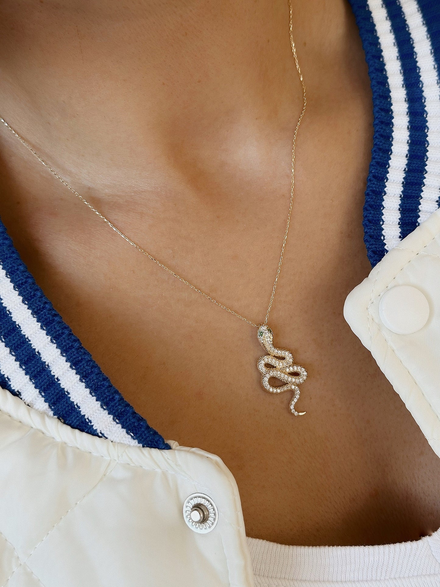 Gold Snake Pendant Necklace, 14K solid gold dainty necklace