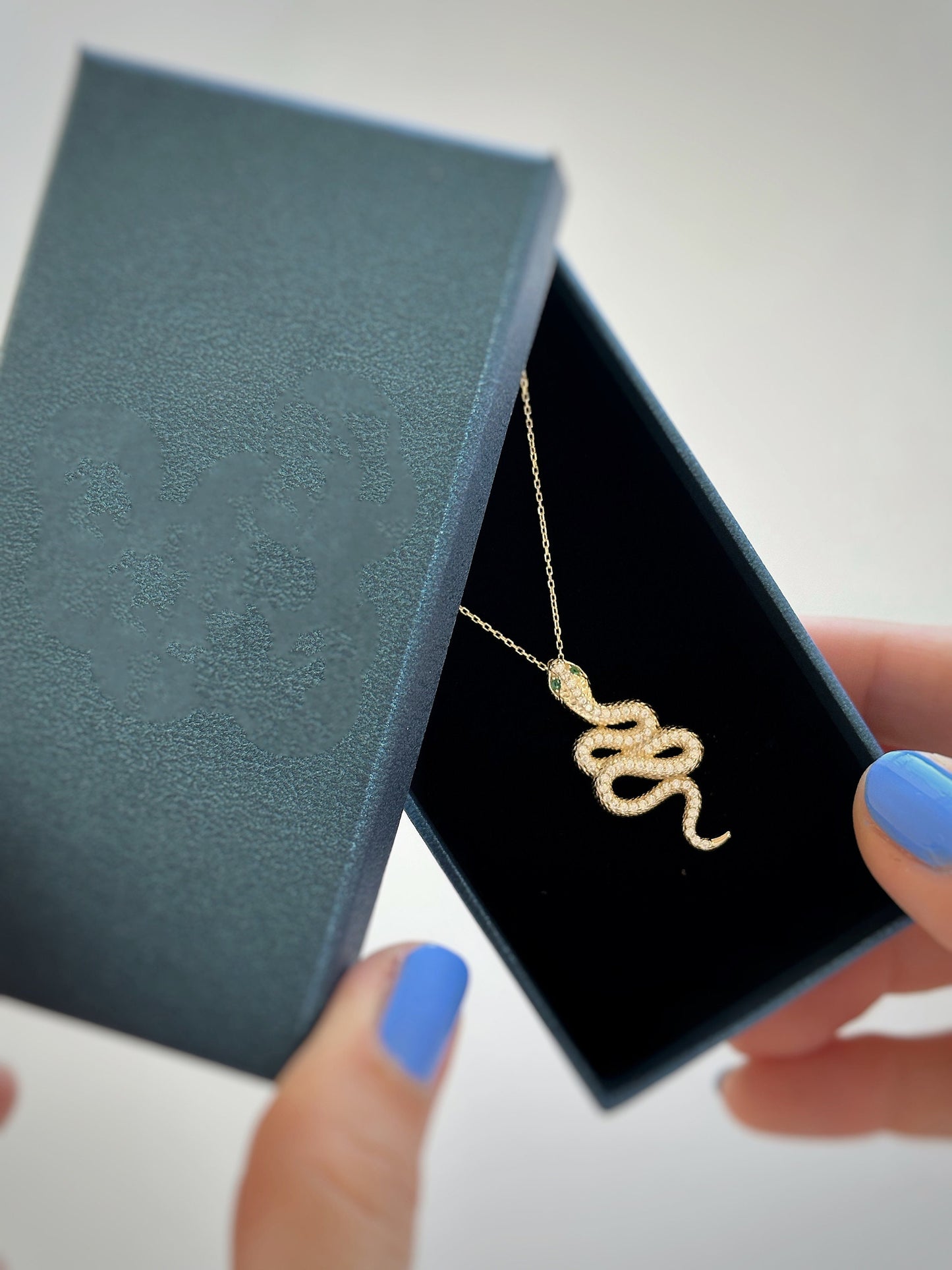 Gold Snake Pendant Necklace, 14K solid gold dainty necklace