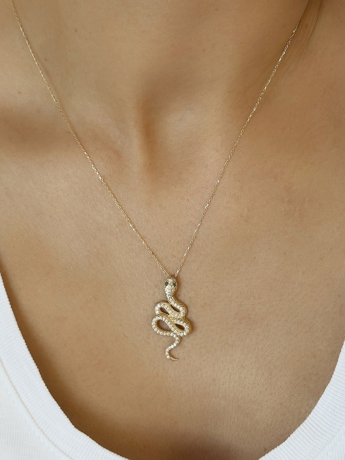 Gold Snake Pendant Necklace, 14K solid gold dainty necklace