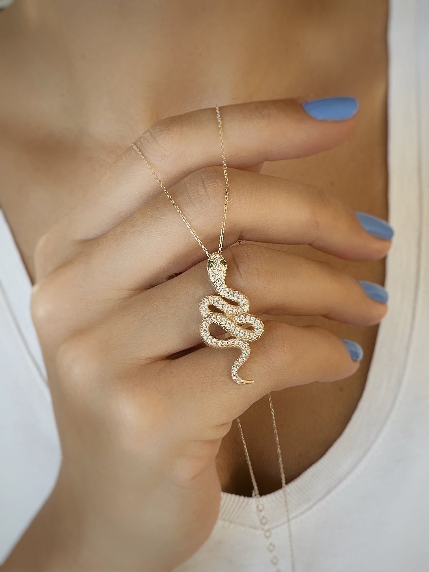 Gold Snake Pendant Necklace, 14K solid gold dainty necklace