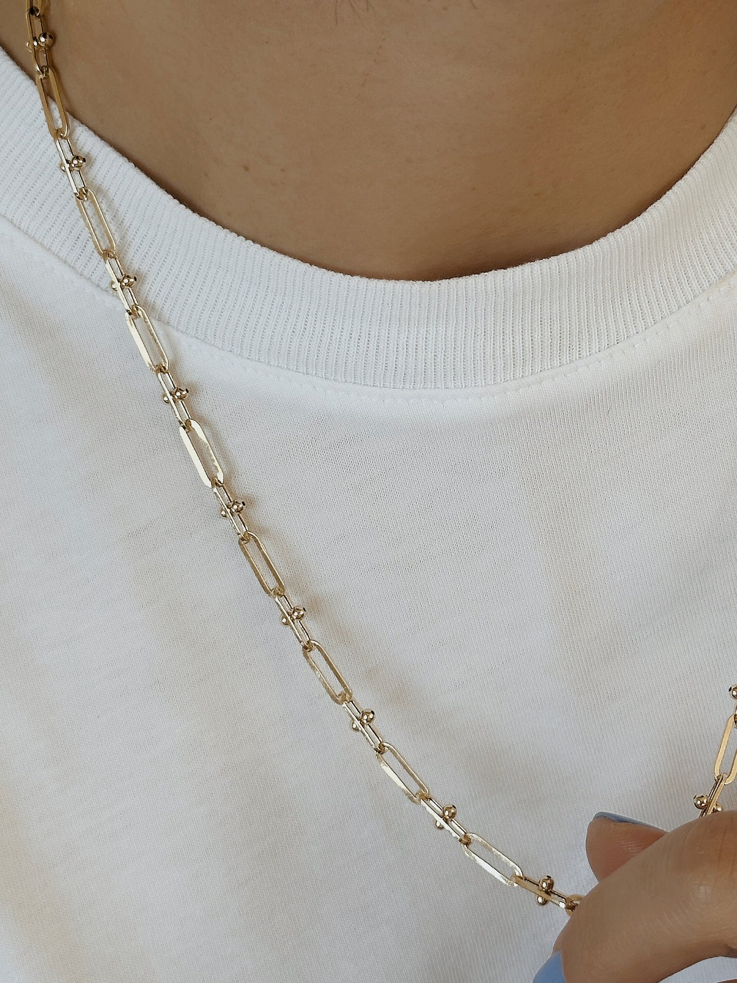 Solid 14k Gold Italian Paperclip Chain Necklace