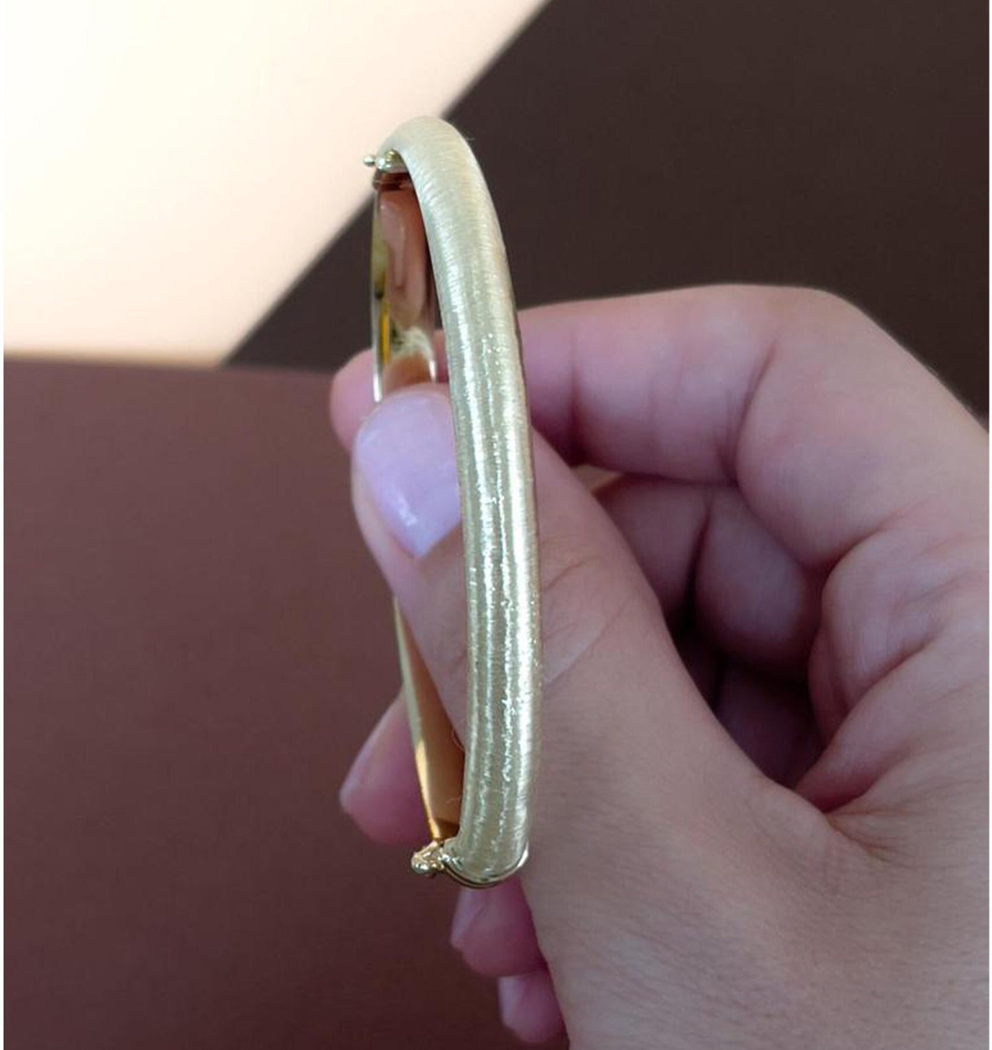 Solid gold triple design bracelet, brushed 14K solid gold cuff bracelet