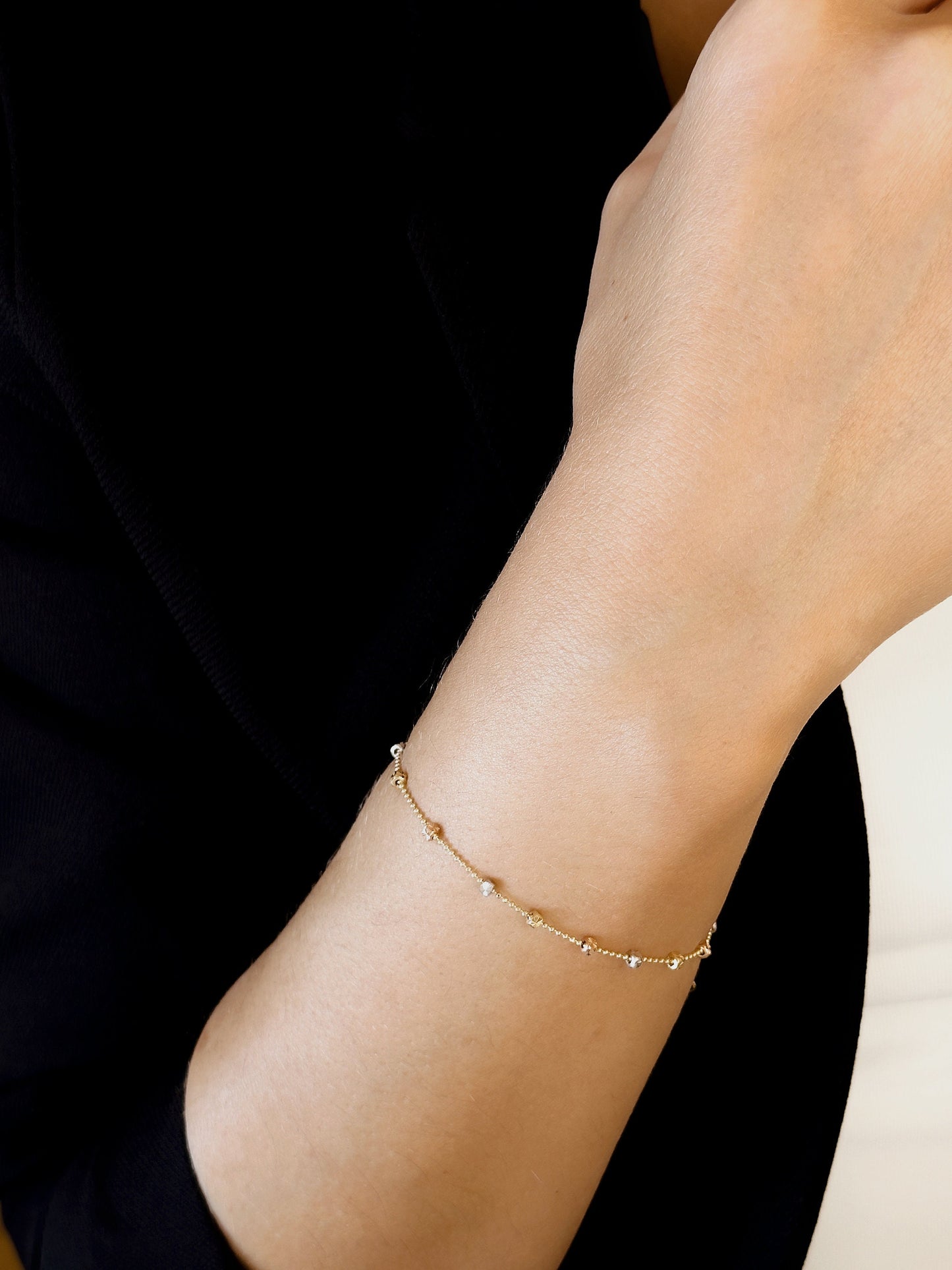 14K Fine Gold Ball & Chain Bracelet, Rose-White Gold