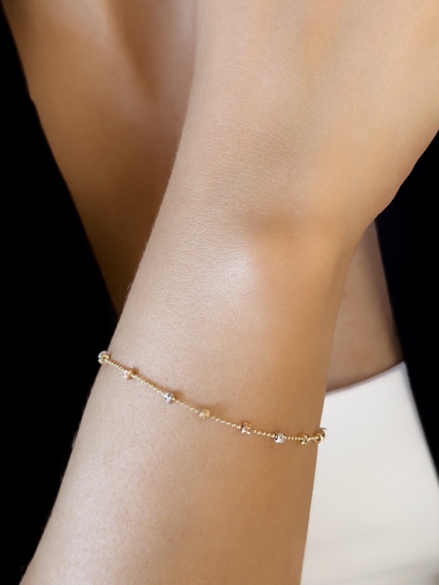 14K Fine Gold Ball & Chain Bracelet, Rose-White Gold