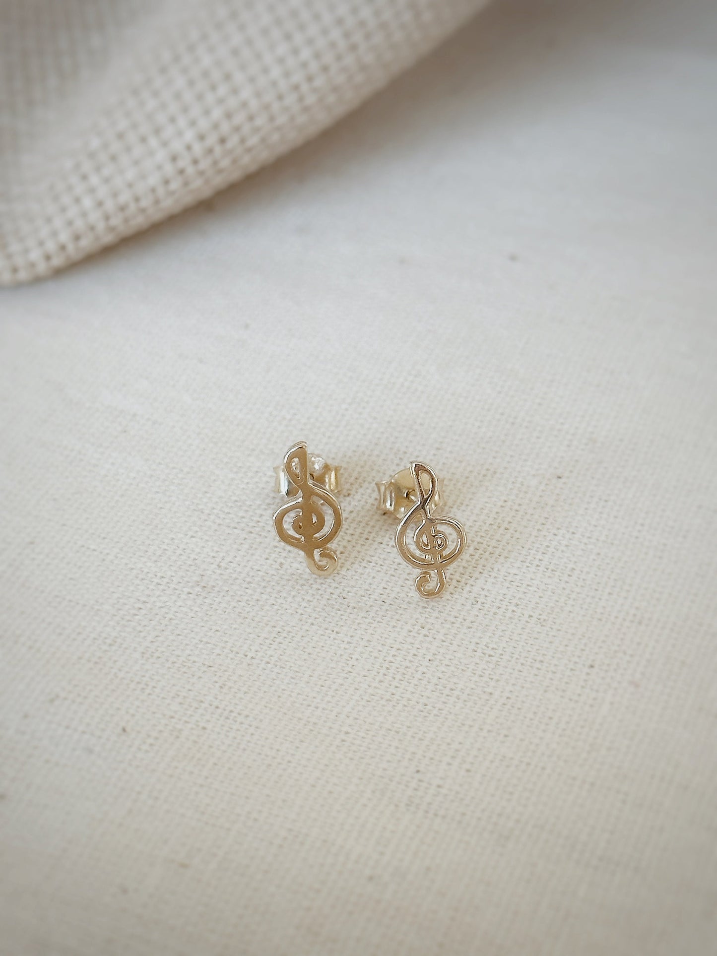 14K Solid Gold Music Notes Stud Earrings, Music Symbol Stud Earrings