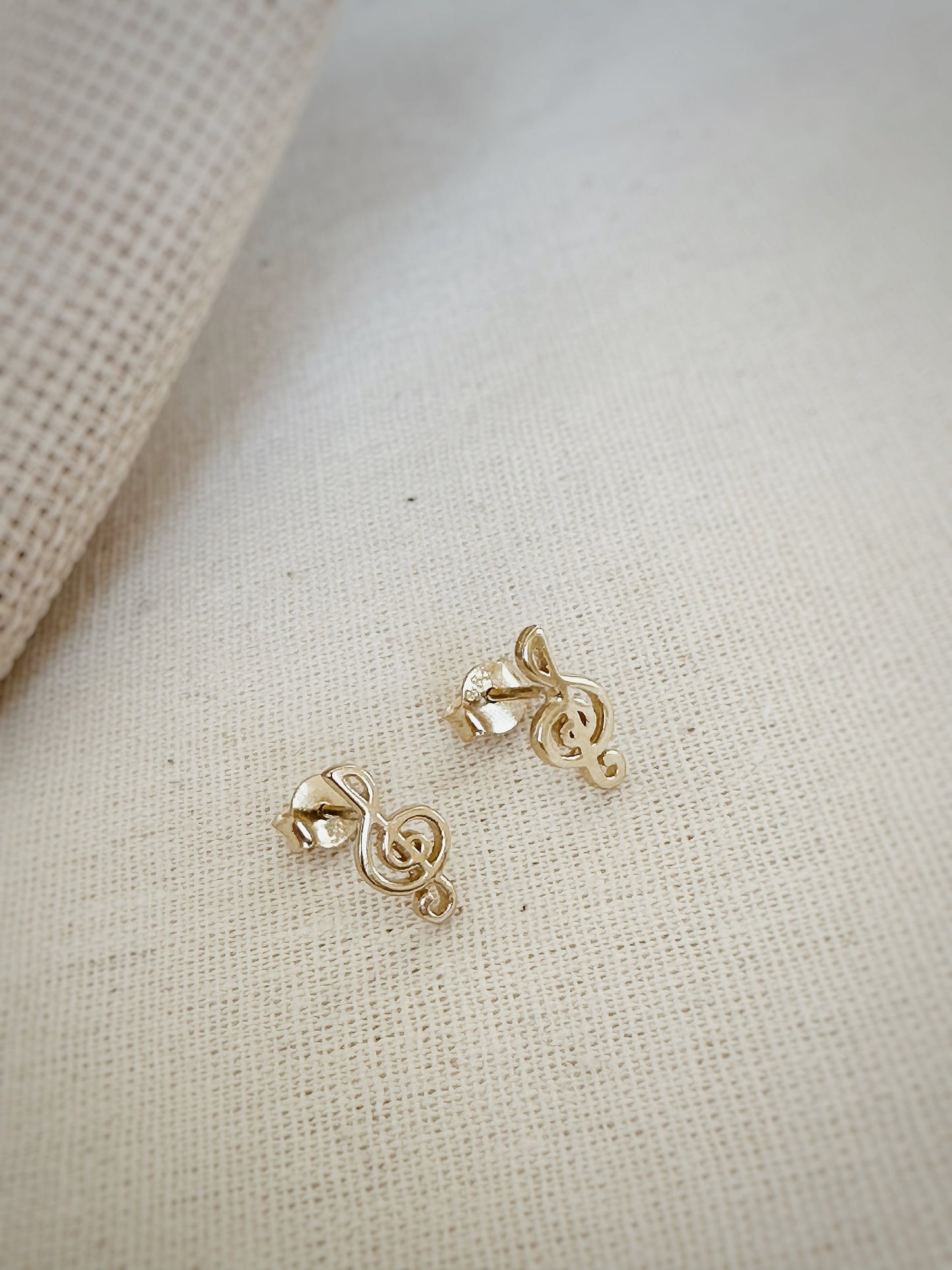 14K Solid Gold Music Notes Stud Earrings, Music Symbol Stud Earrings