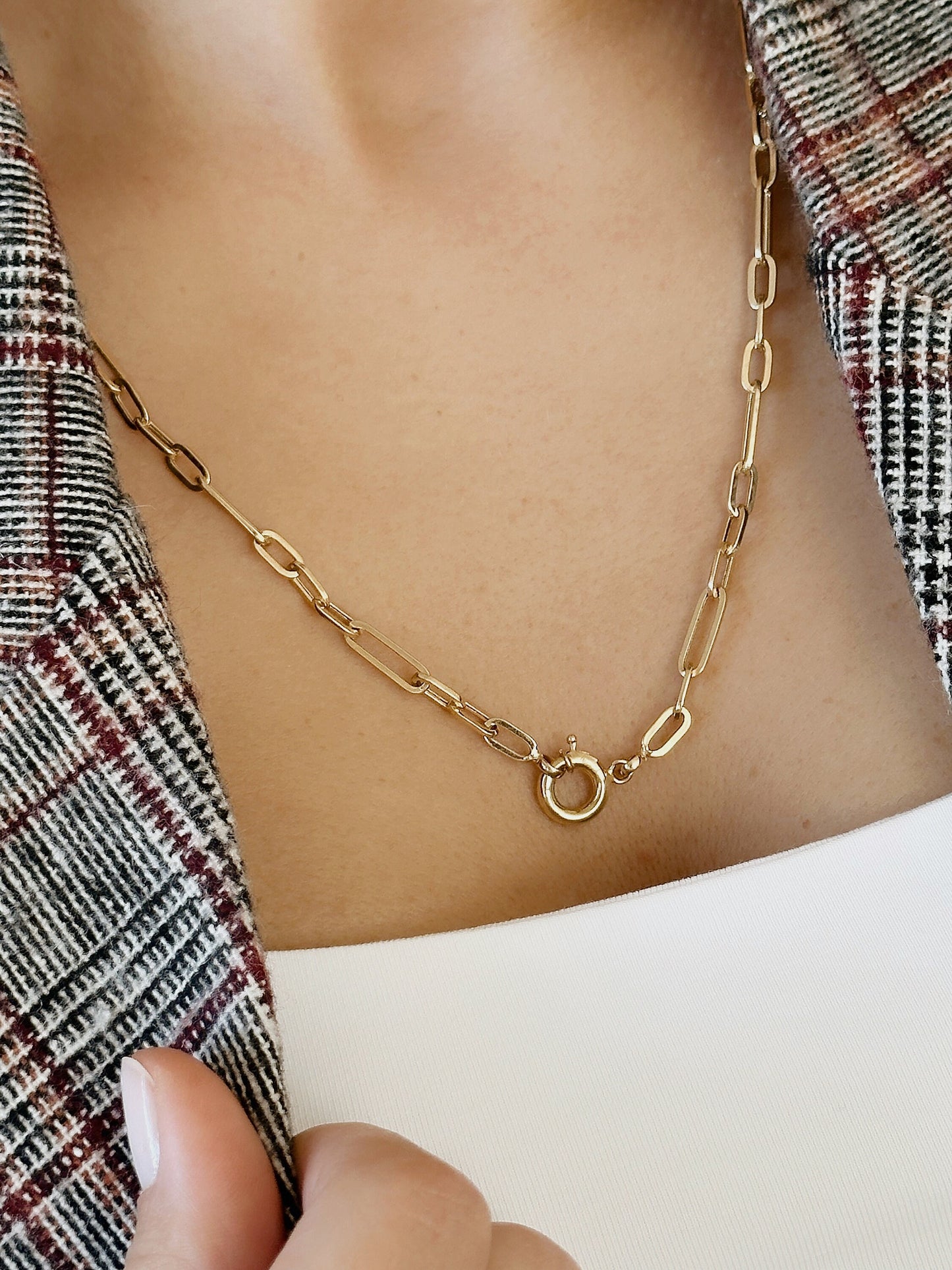 14K Yellow Gold Paperclip Necklace, Paperclip Chain