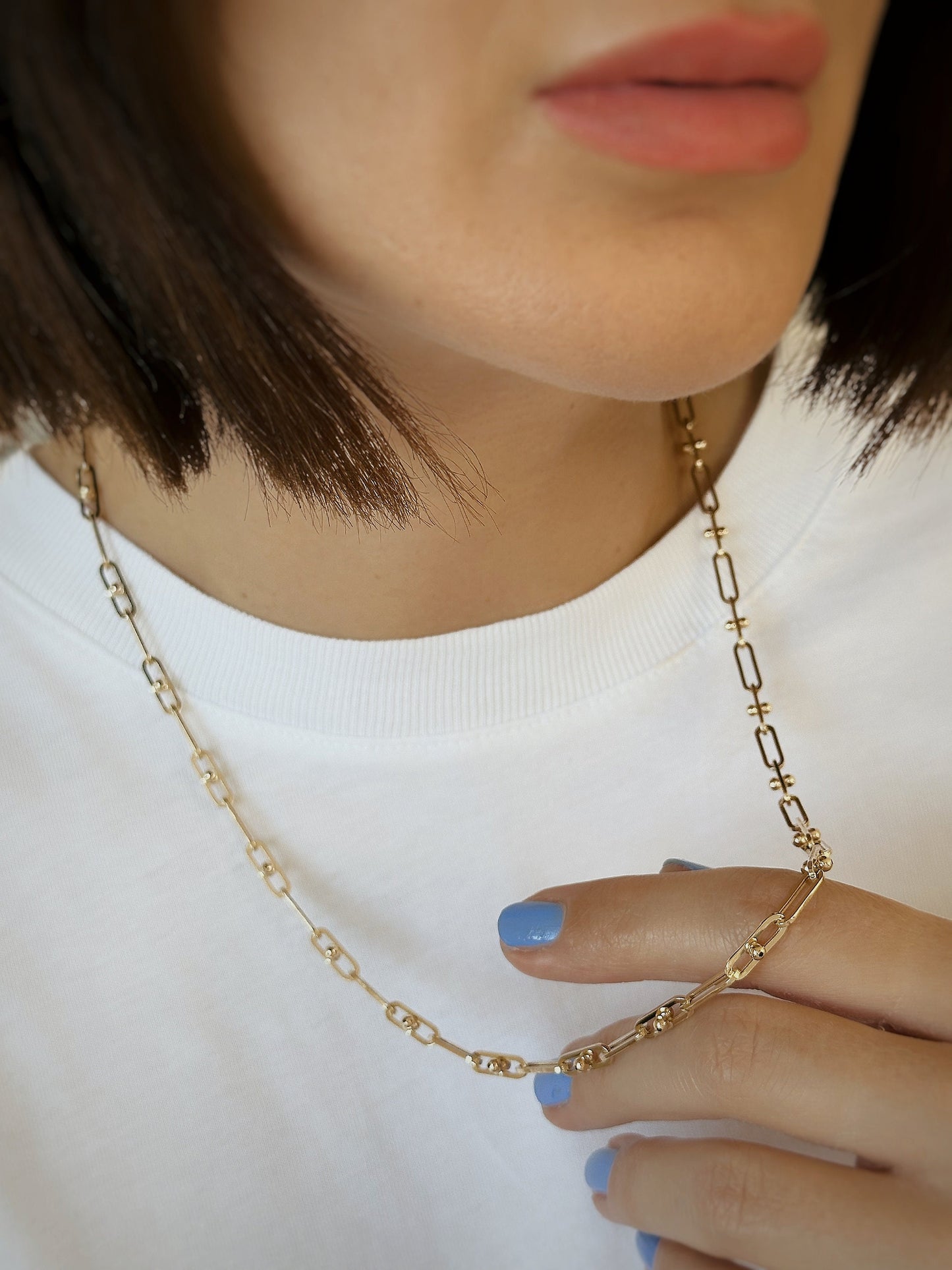 Solid 14k Gold Italian Paperclip Chain Necklace