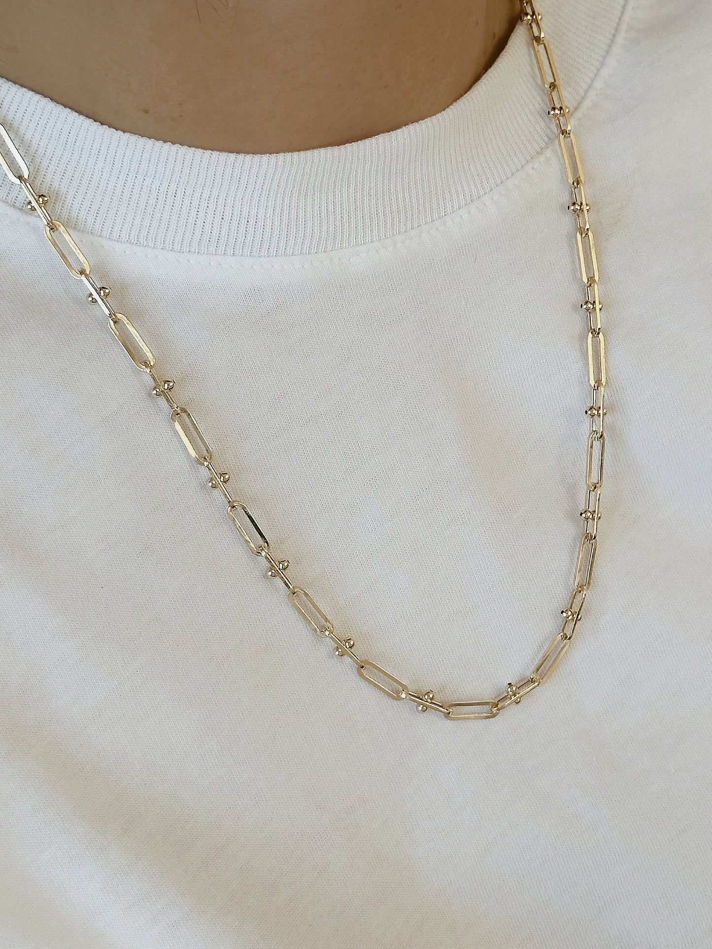 Solid 14k Gold Italian Paperclip Chain Necklace