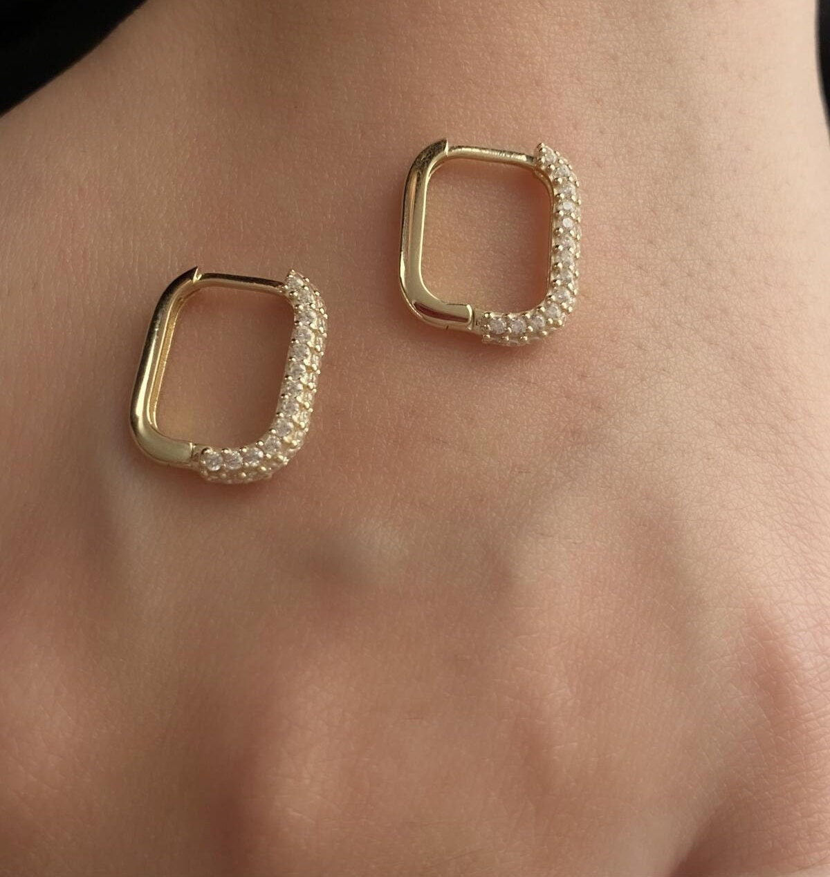 14K Solid Gold Chunky Square Hoop, Thick huggie Hoop earrings