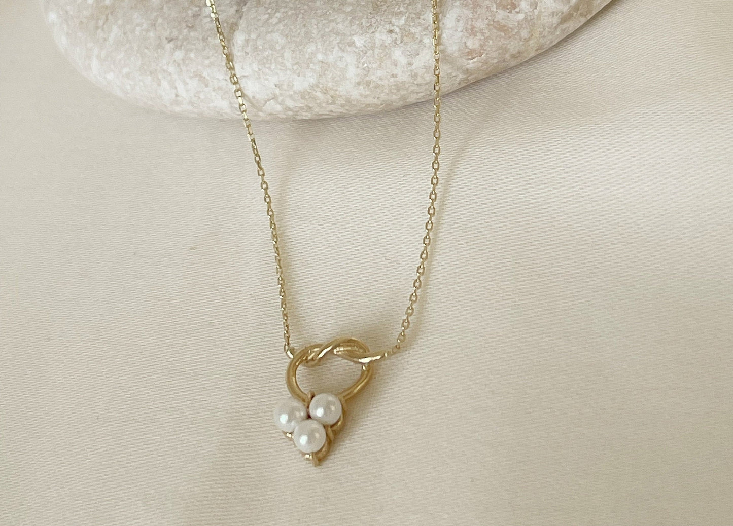 Dainty Knot Necklace with Pearl, Dangle Pearl Necklace