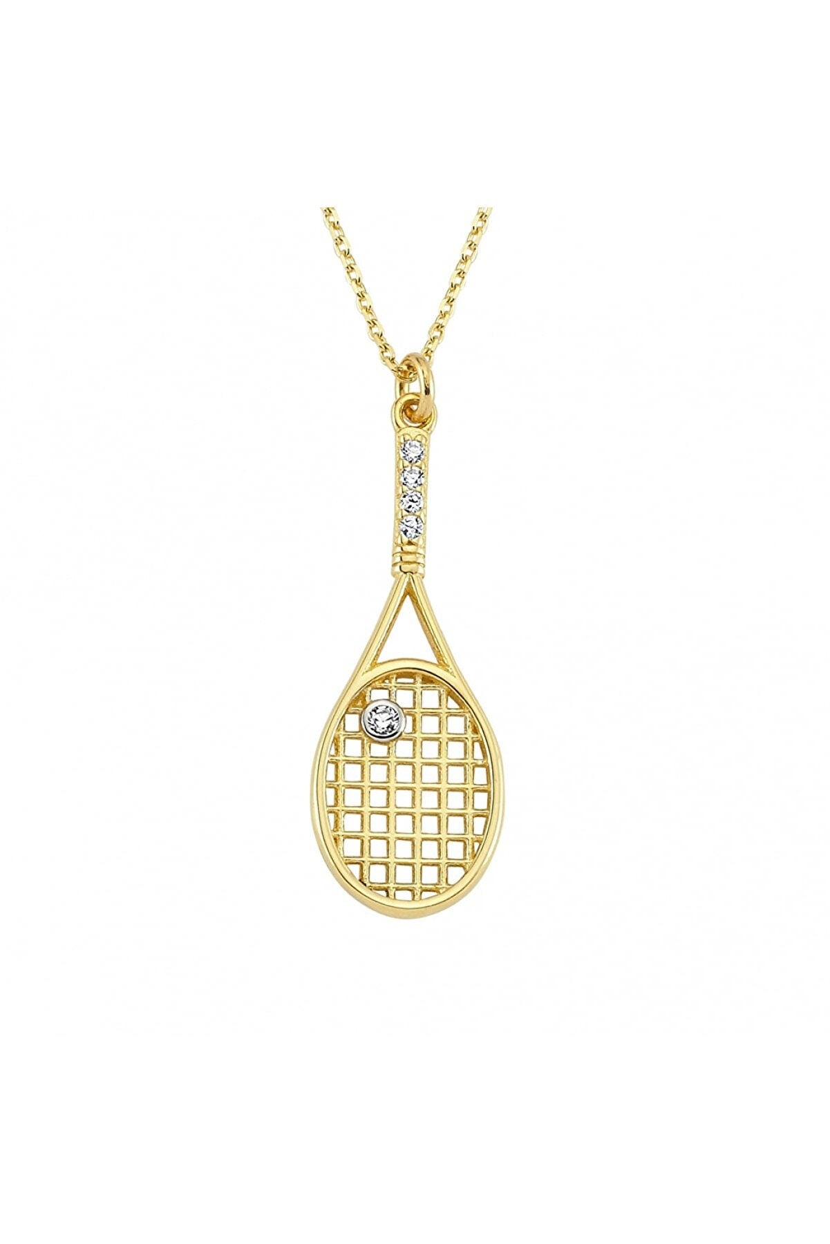 Tennis Racket Necklace, 14K Solid Gold Tennis Racquet Necklace