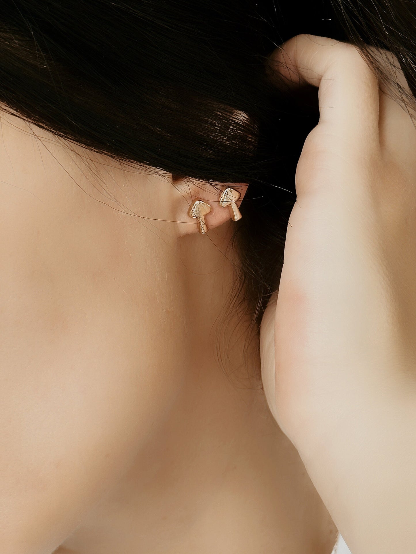 14K Solid Gold, Tiny Mushroom Stud Earrings