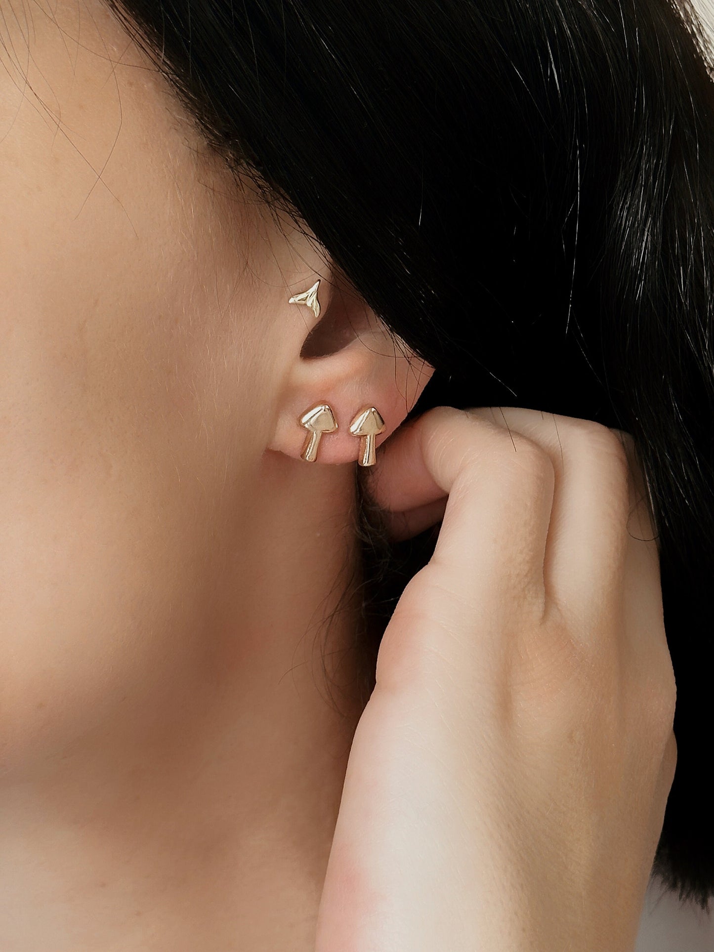 14K Solid Gold, Tiny Mushroom Stud Earrings