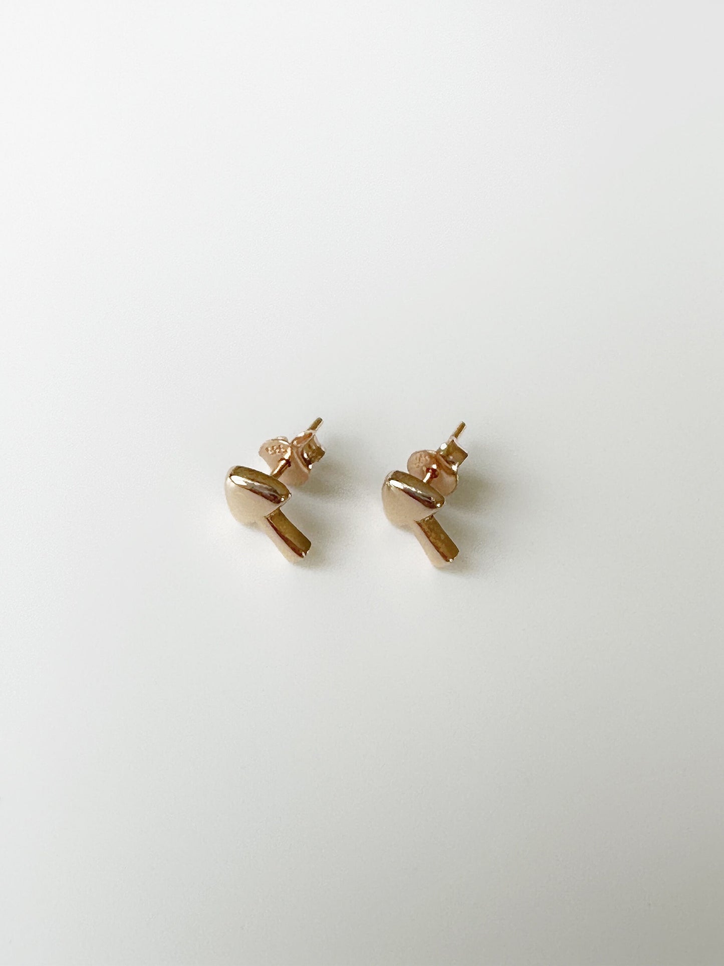 14K Solid Gold, Tiny Mushroom Stud Earrings