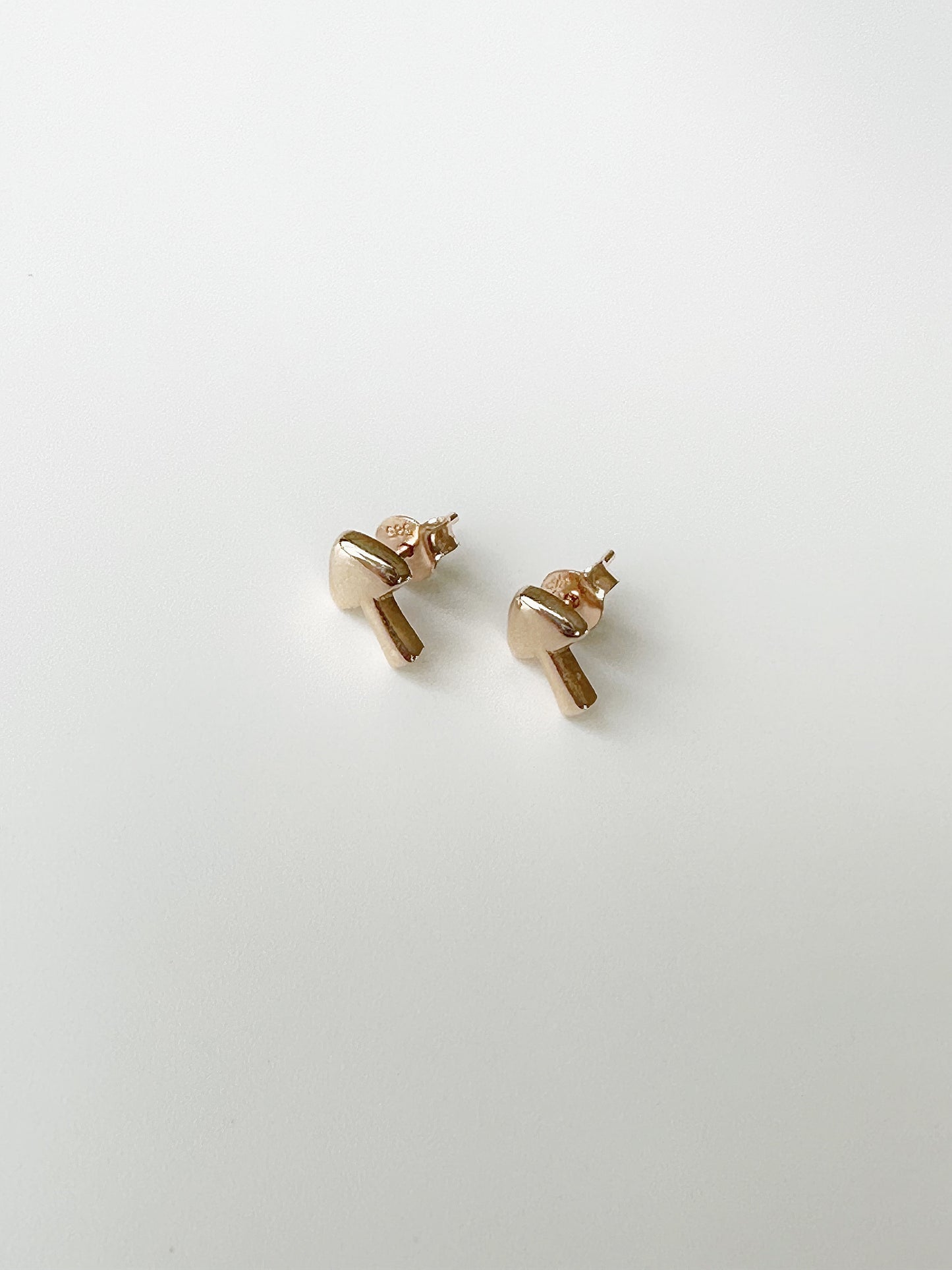 14K Solid Gold, Tiny Mushroom Stud Earrings