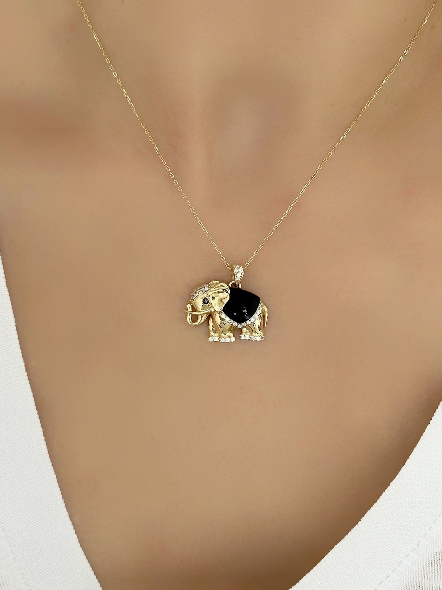 Solid Gold elephant necklace, 14k yellow gold necklace