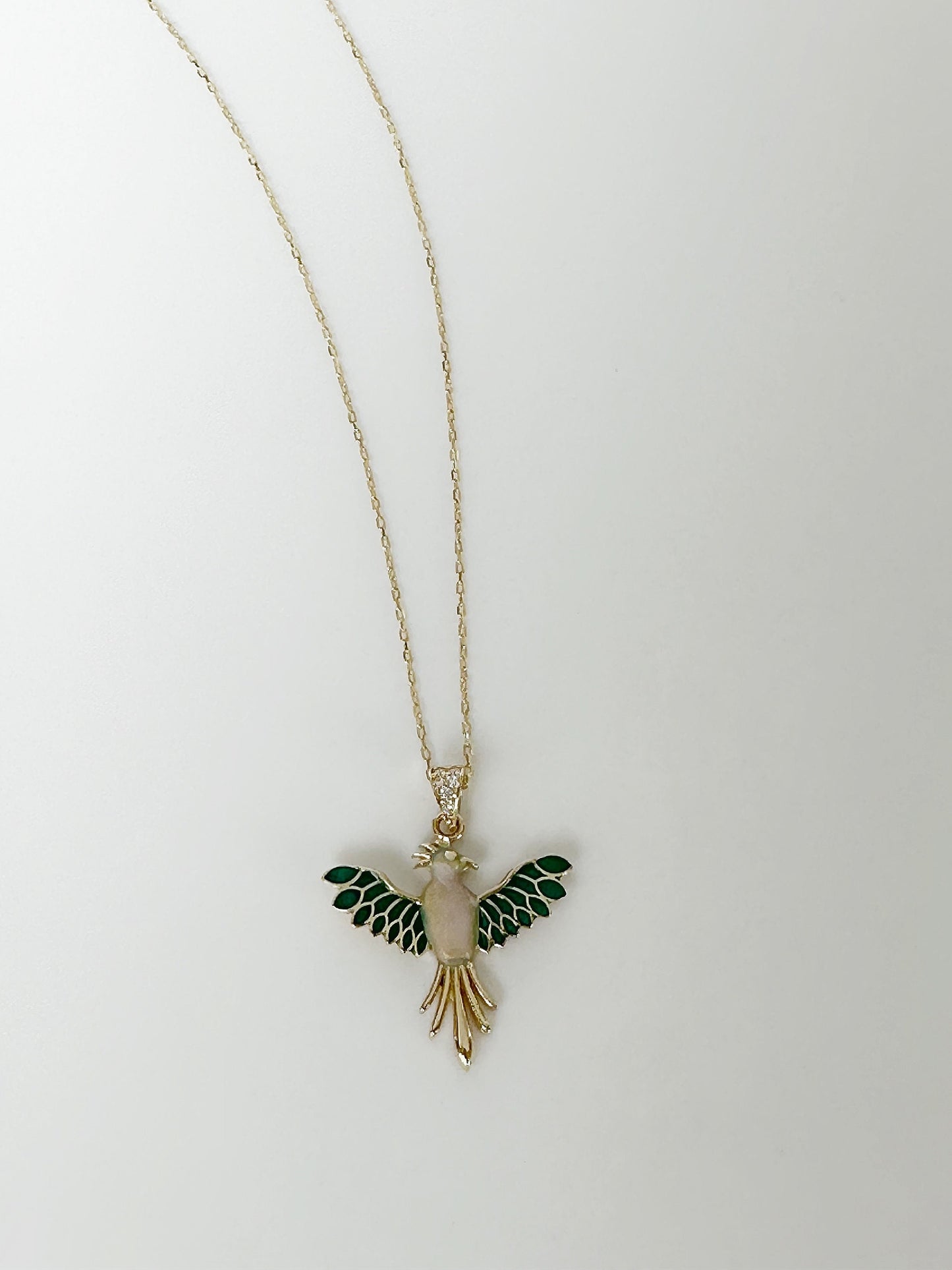 Real 14k Solid Gold Minimal Phoenix Bird Necklace