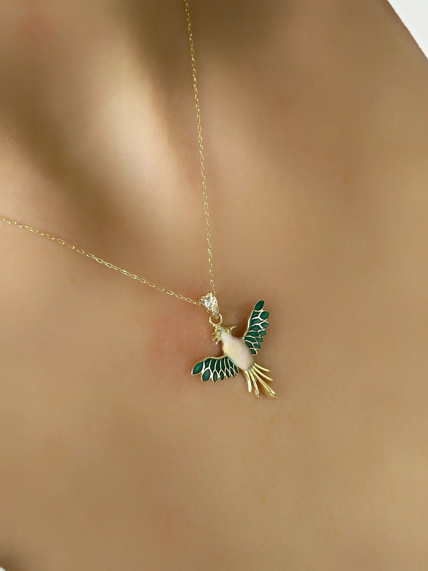 Real 14k Solid Gold Minimal Phoenix Bird Necklace