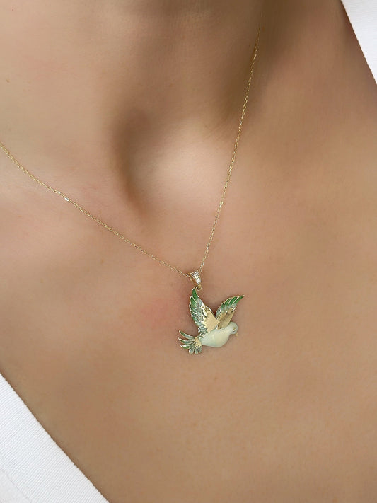 Sparrow Bird 14K Solid Gold Charm Pendant Necklace