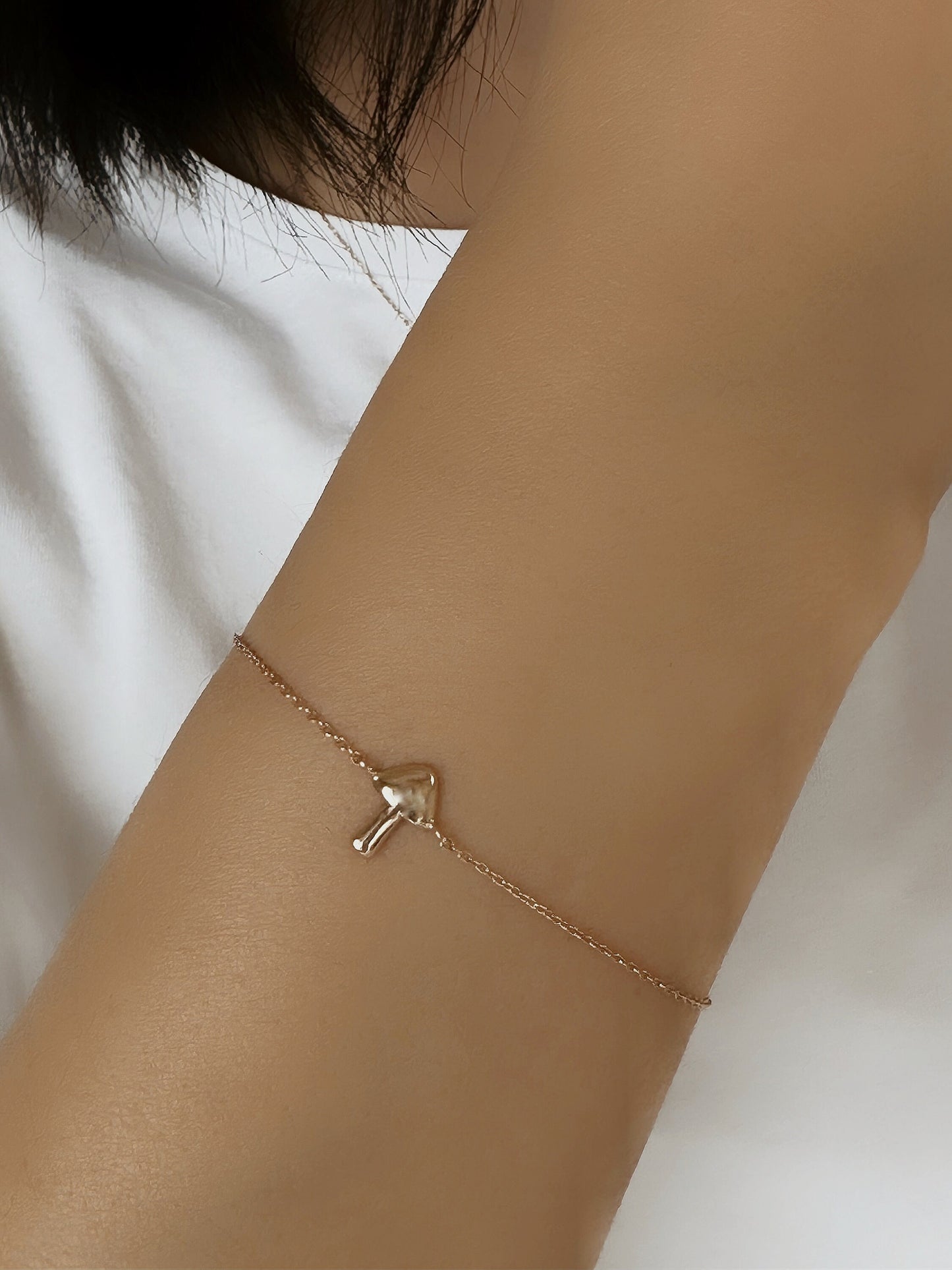 14K Solid Gold Mushroom Bracelet in Yellow Gold Arrow