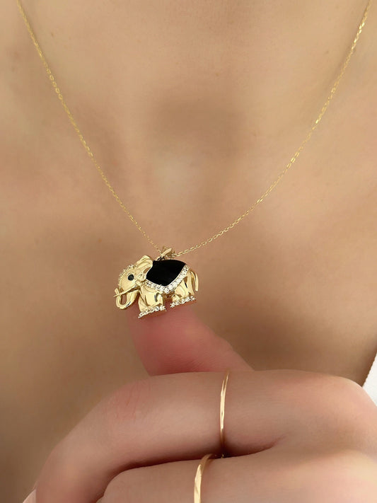 Solid Gold elephant necklace, 14k yellow gold necklace