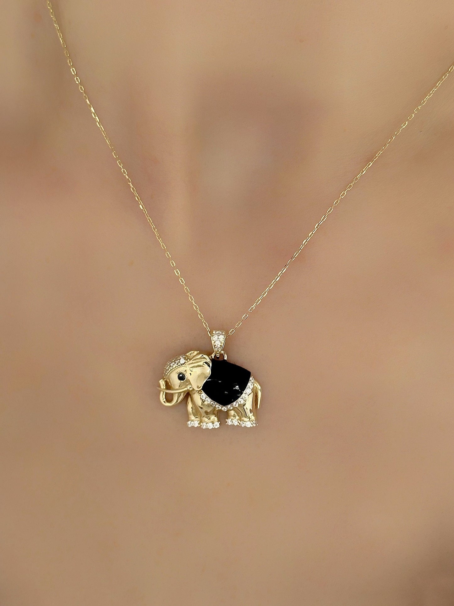 Solid Gold elephant necklace, 14k yellow gold necklace