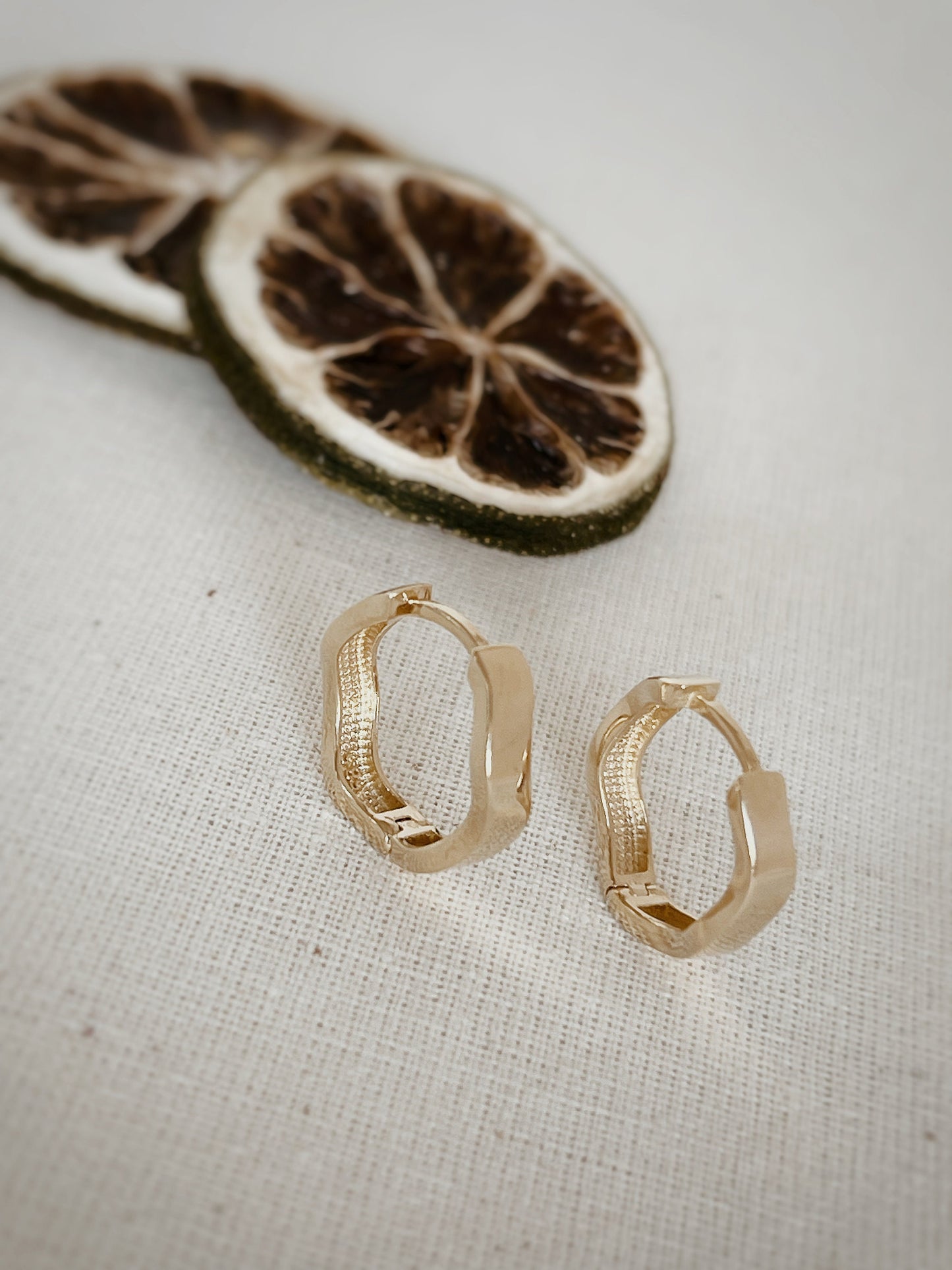 14k Solid Gold Wavy Hoop Earring, Organic Shaped Hoop Earring