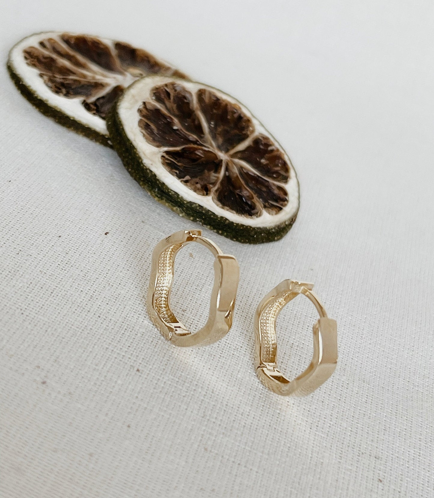 14k Solid Gold Wavy Hoop Earring, Organic Shaped Hoop Earring