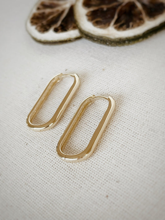 14K Solid Gold Chunky Square Hoop Earring