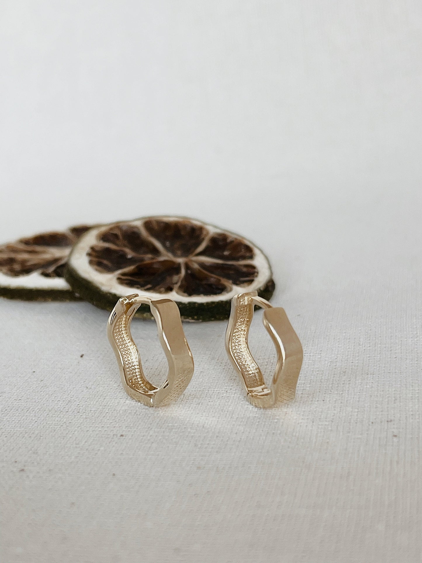 14k Solid Gold Wavy Hoop Earring, Organic Shaped Hoop Earring