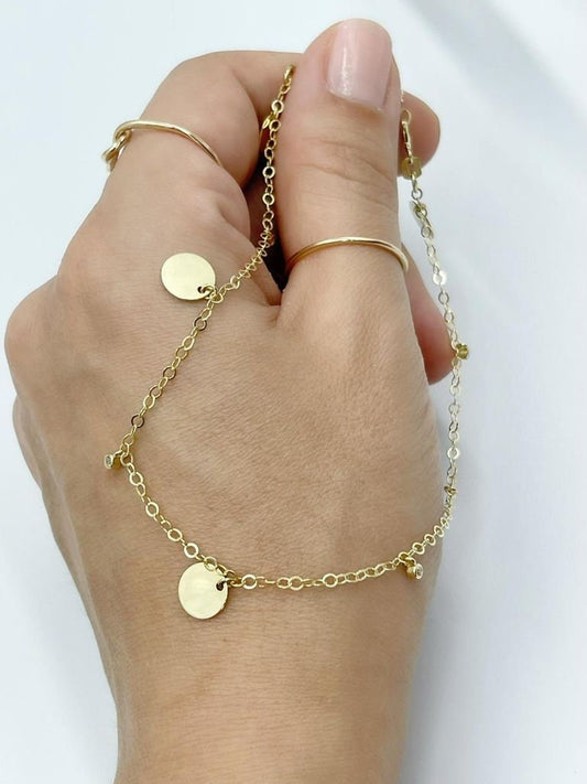 14K Solid Gold Disc Chain Anklet, Minimalist Anklet