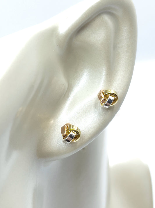 14 Karat Solid Tricolor Gold Earrings, Stud Earrings