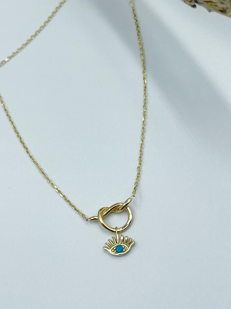 14K Solid Gold Blue Evil Eye Anklet